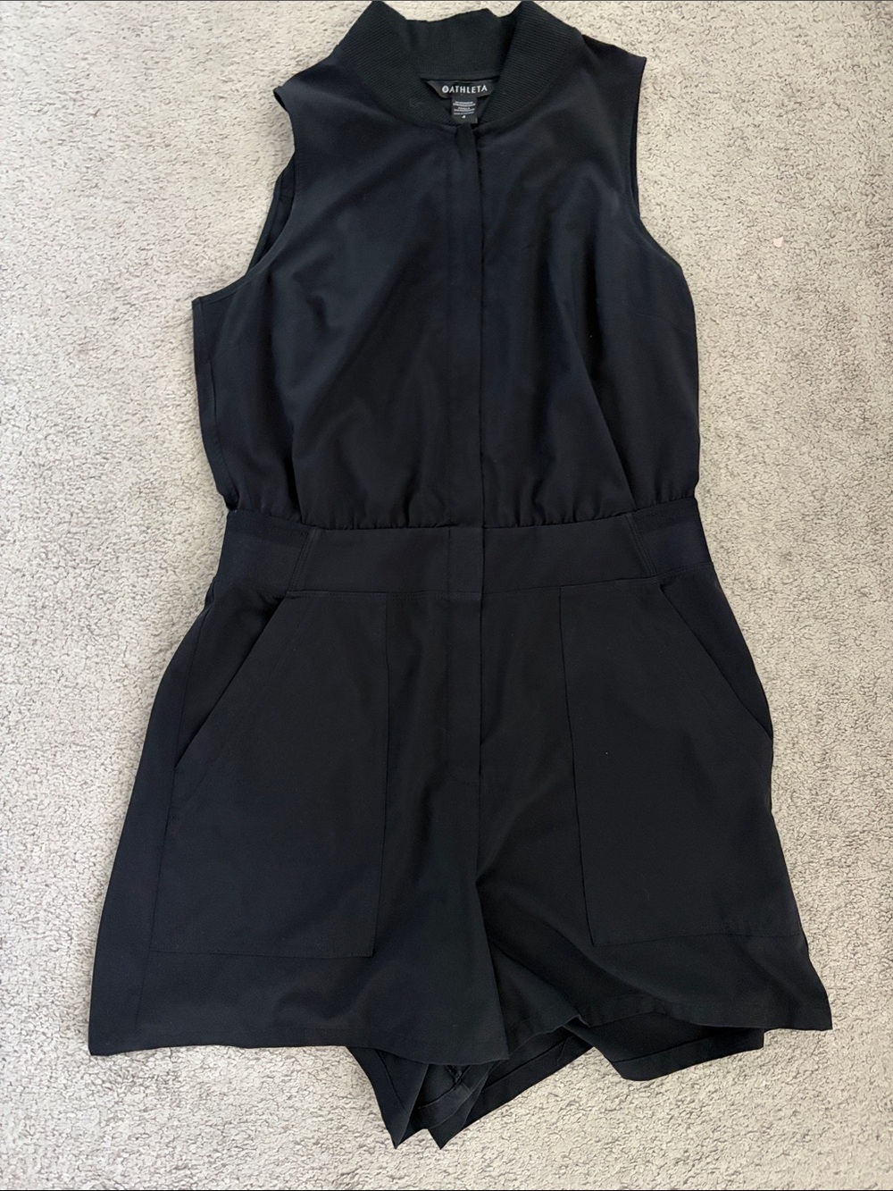 Athleta Black Sleeveless Zip-Front Romper